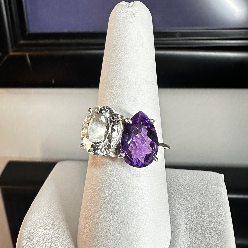 NWOT Prasiolite and Amethyst ring in solid sterling silver!